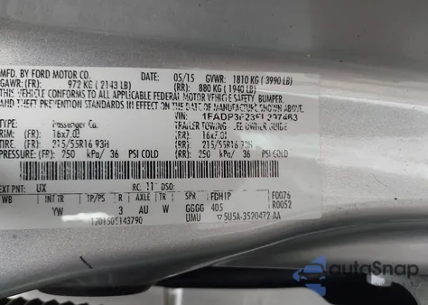 2015 Ford Focus Se from USA, damaged, VIN 1FADP3F23FL297463